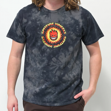 SPITFIRE T-SHIRT UOMO FIREBALL BLACK GREY TIE DYE