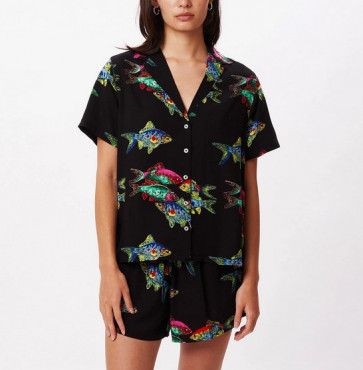 OBEY CAMICIA DONNA FISHBOWL RELAXED BLACK MULTI