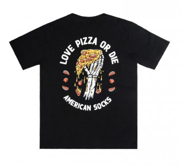 AMERICAN SOCKS T-SHIRT UOMO LOVE PIZZA OR DIE BLACK