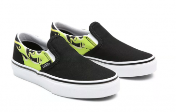 VANS SCARPE RAGAZZO CLASSIC SLIP ON SLIME FLAME BLACK TRUE WHITE