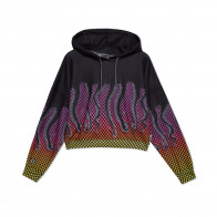 OCTOPUS FELPA DONNA CHECKERED CROP HOODIE WHITE BLACK