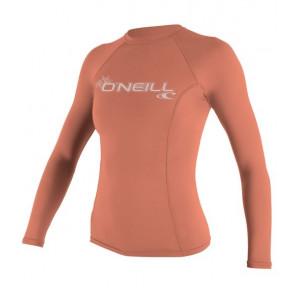 O'NEILL LICRA DONNA WOMENS BASIC SKINS L/S RASH GUARD LIGHT GRAPEFRUIT